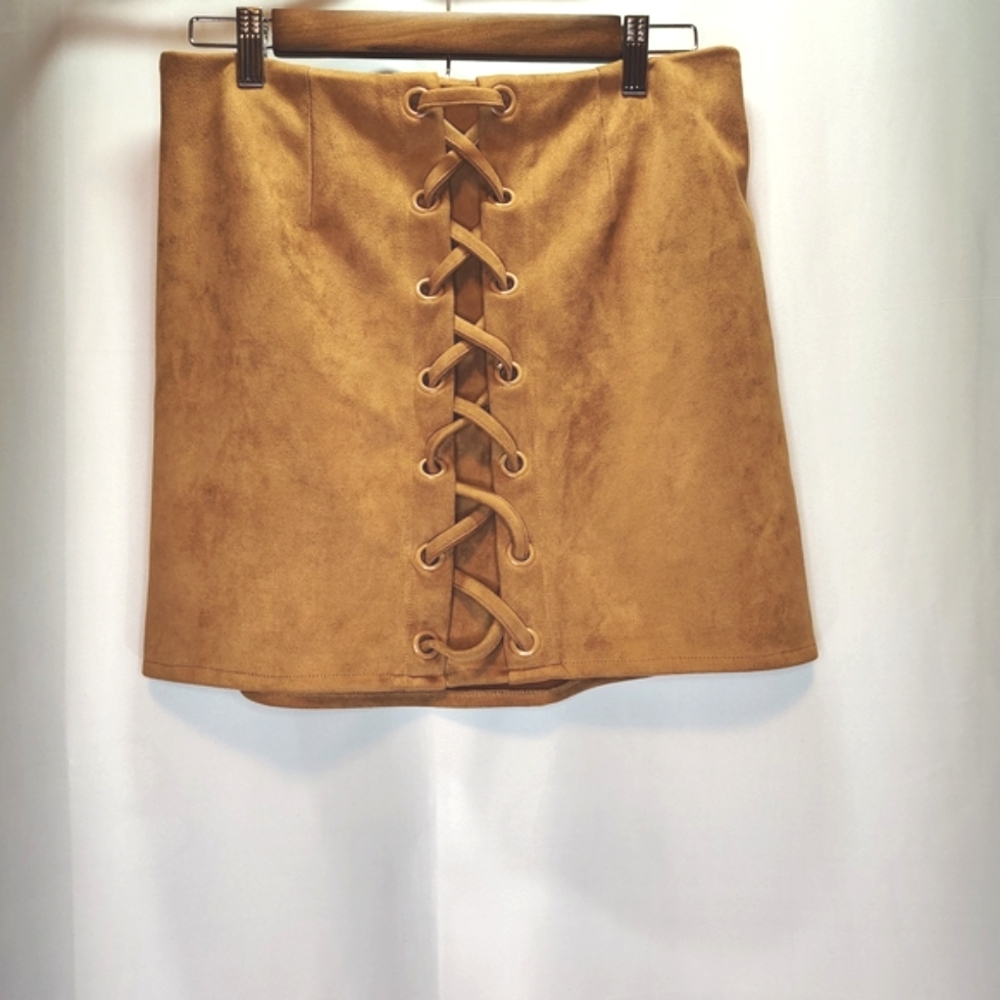 Rue21 Camel Faux Suede Lace-Up Pencil Skirt